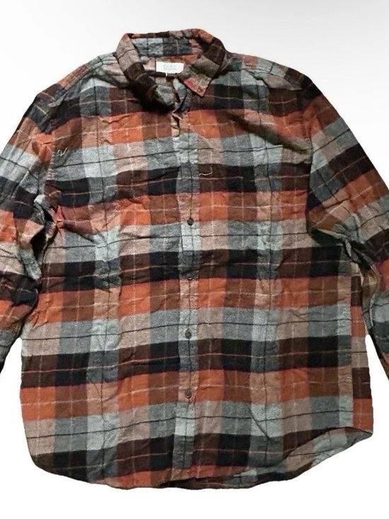 Other - Men’s Croft And Barrow Black Grey Orange Plaid Flannel Shirt Size Large